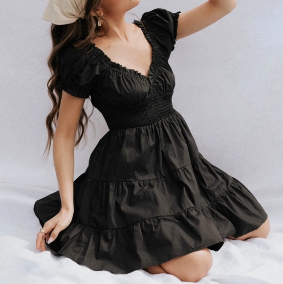 Princess Polly Black Daniela Cotton Cottagecore Tiered Fit & Flare Mini Dress 6 - Picture 4 of 11